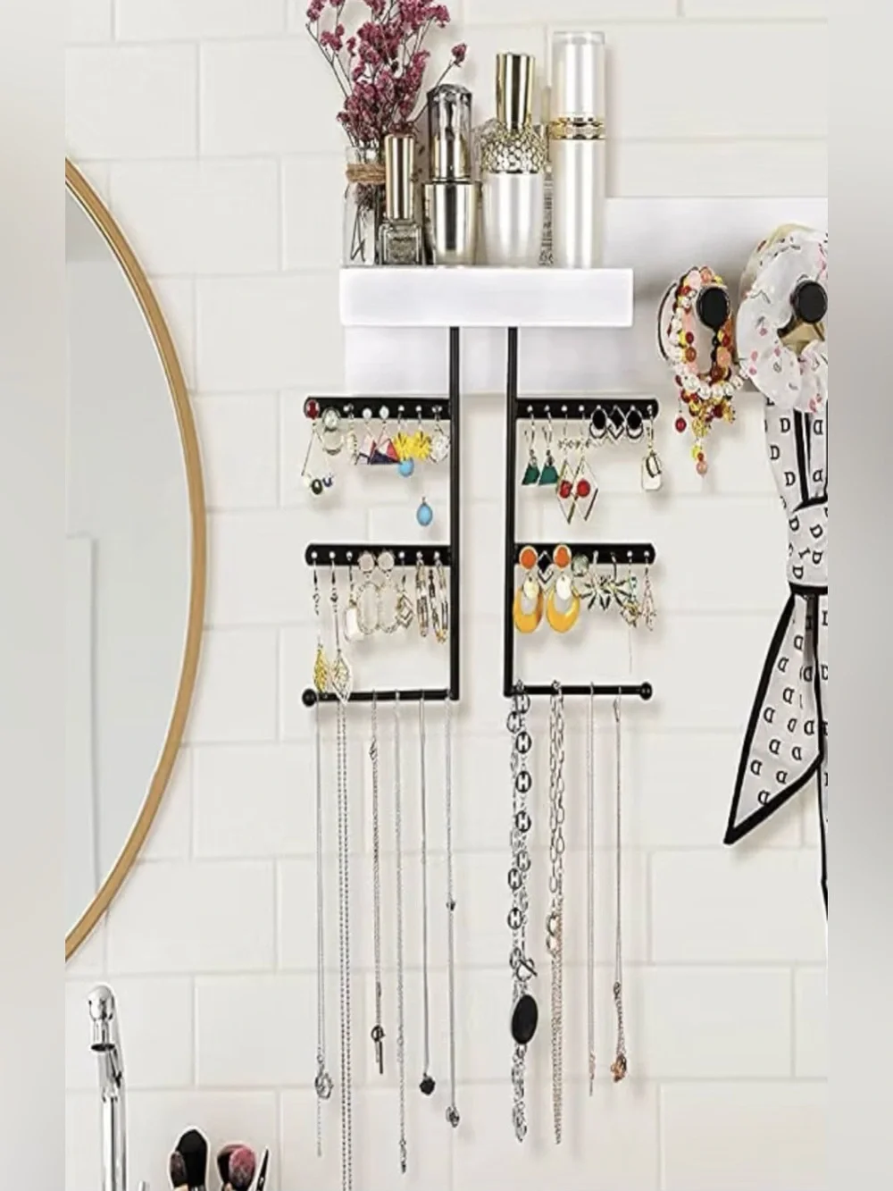 Wall-Mounted Jewelry & Accessory Organizer - White and Black